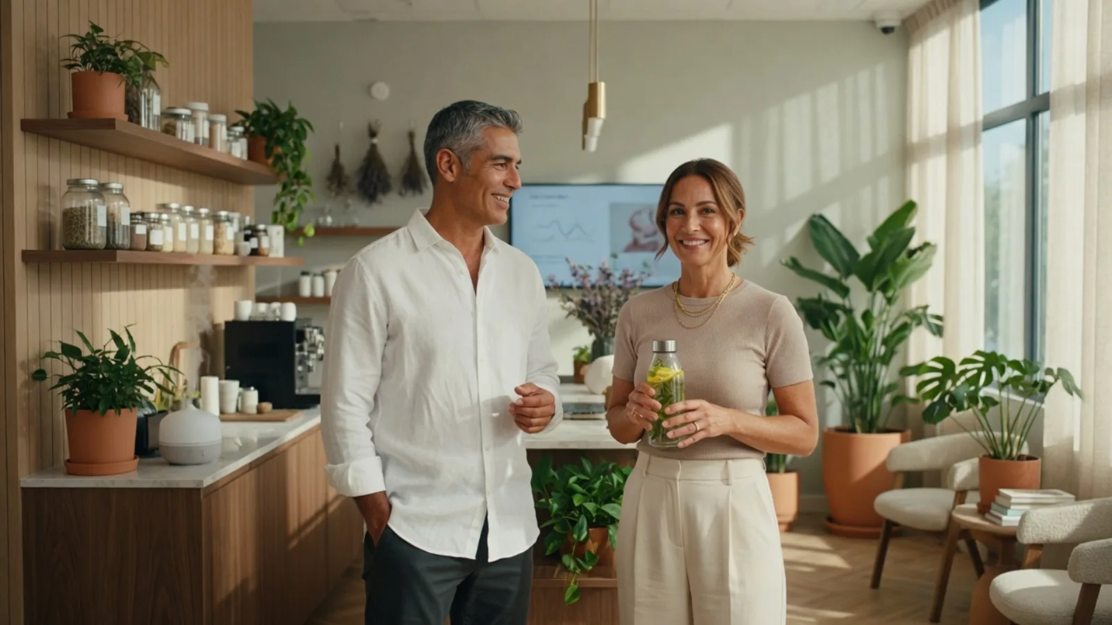 A vital couple in warm golden light — health and life, given back